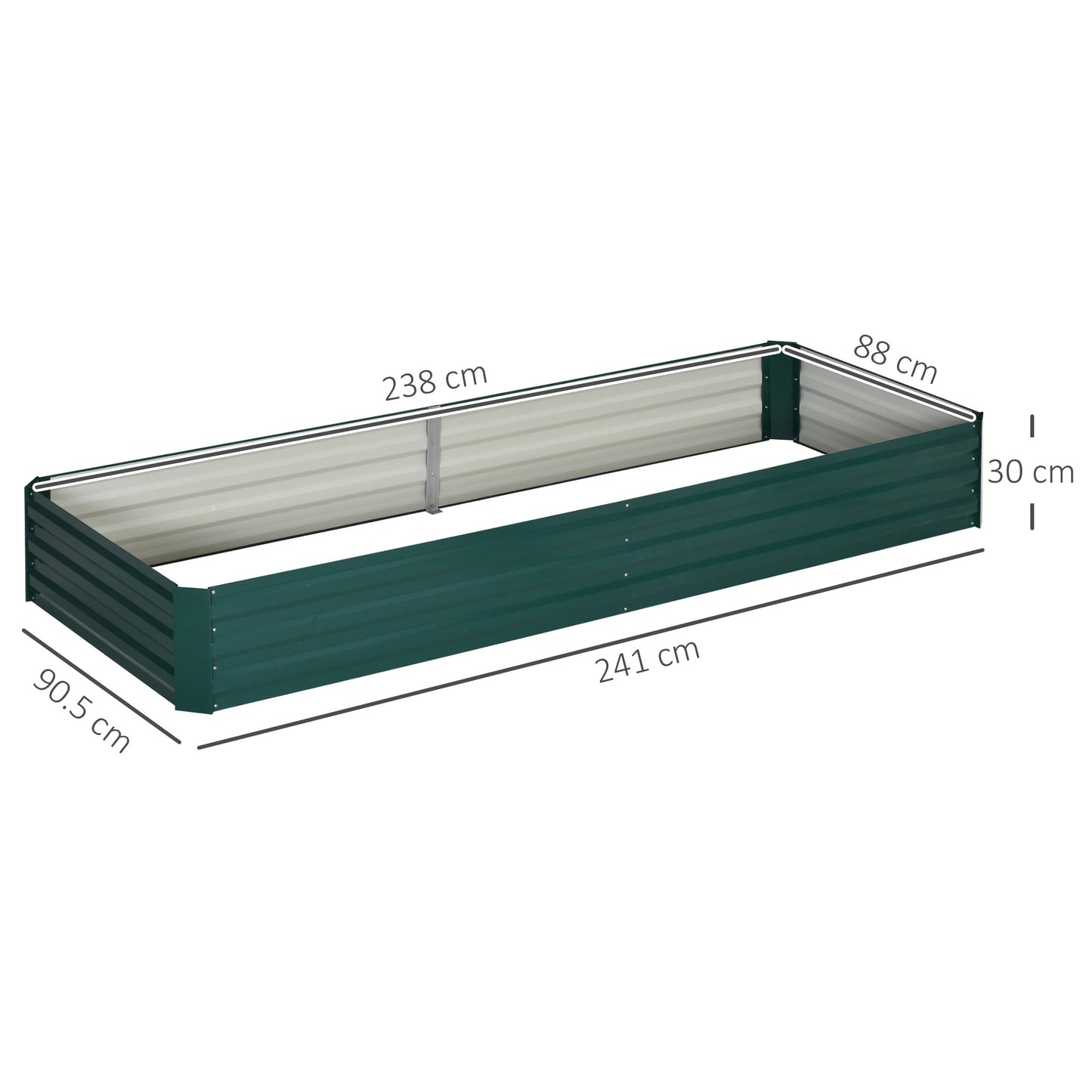 Outsunny Galvanized Steel Raised Garden Bed Planter Box for Outdoor Planting - 241x90.5x30cm - ALL4U RETAILER LTD