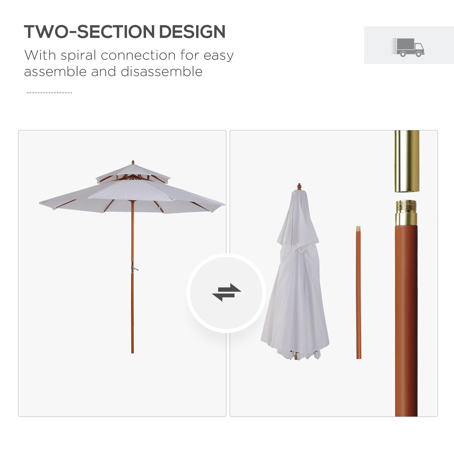 Outsunny 2.7m Elegant Wooden Frame Parasol Umbrella With Poplar Wood Canopy And Eight Bamboo Ribs