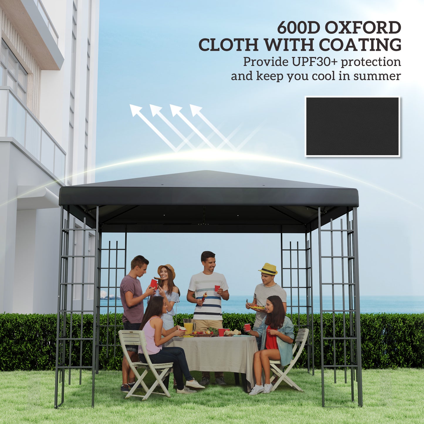 Outsunny 3x3m Gazebo Canopy Top Replacement Black Polyester With UPF 30 Plus Protection Grommets