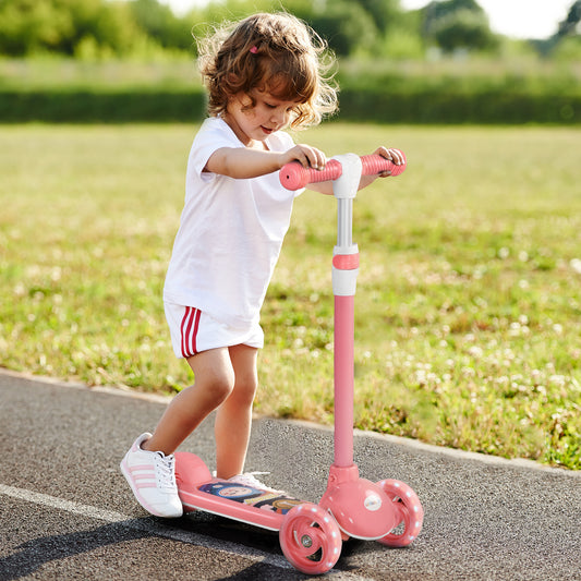 AIYAPLAY Adjustable Pink 3-Wheel Scooter for Kids Ages 2-6 with LED Lights and TPE Handlebar - ALL4U RETAILER LTD