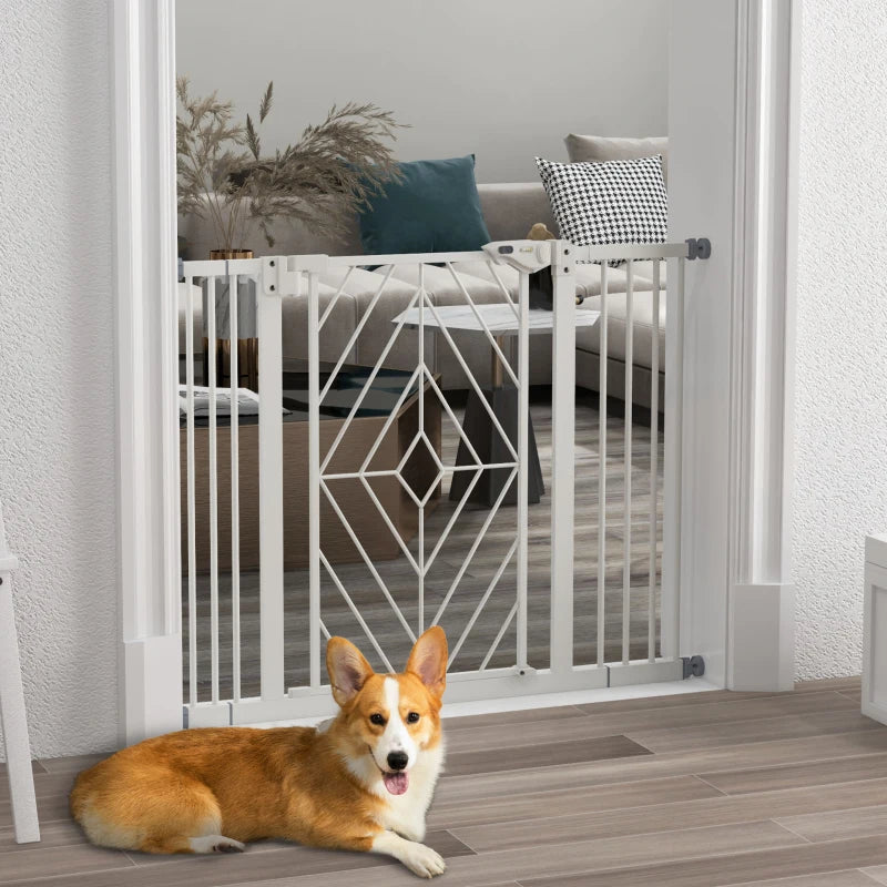 PawHut Pressure Fit Stair Gate Dog Gate with Auto-Closing Door, Double Locking Mechanism, Easy Installation, Adjustable Width 74-100cm - White - ALL4U RETAILER LTD