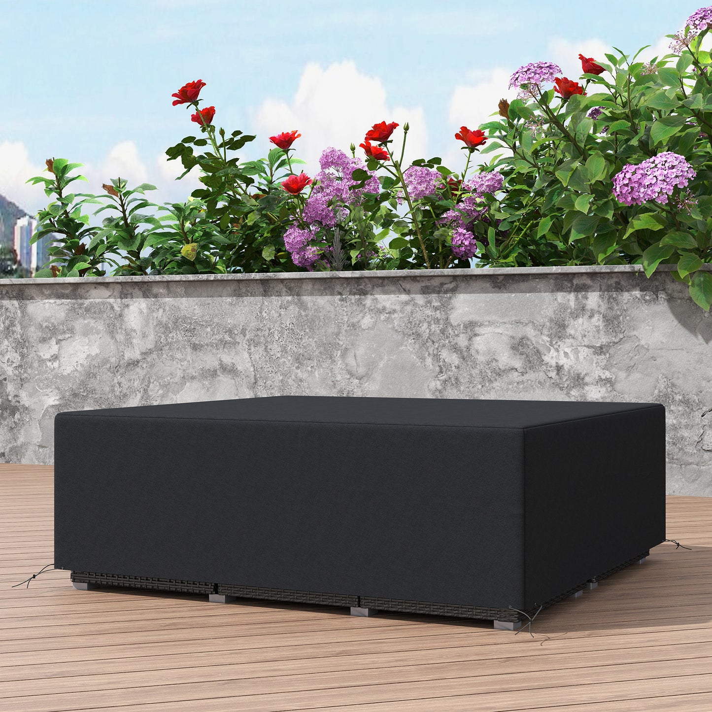 Outsunny 600D Oxford Outdoor Sofa Set Cover Waterproof UV Protection Rattan Lounger Cover 225L X 210W X 70H cm Black