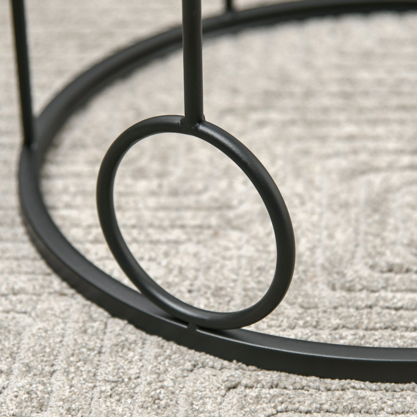 HOMCOM Nesting Round Coffee Tables Set Of 2 Black With Metal Hoop Frame And Tempered Glass Tops