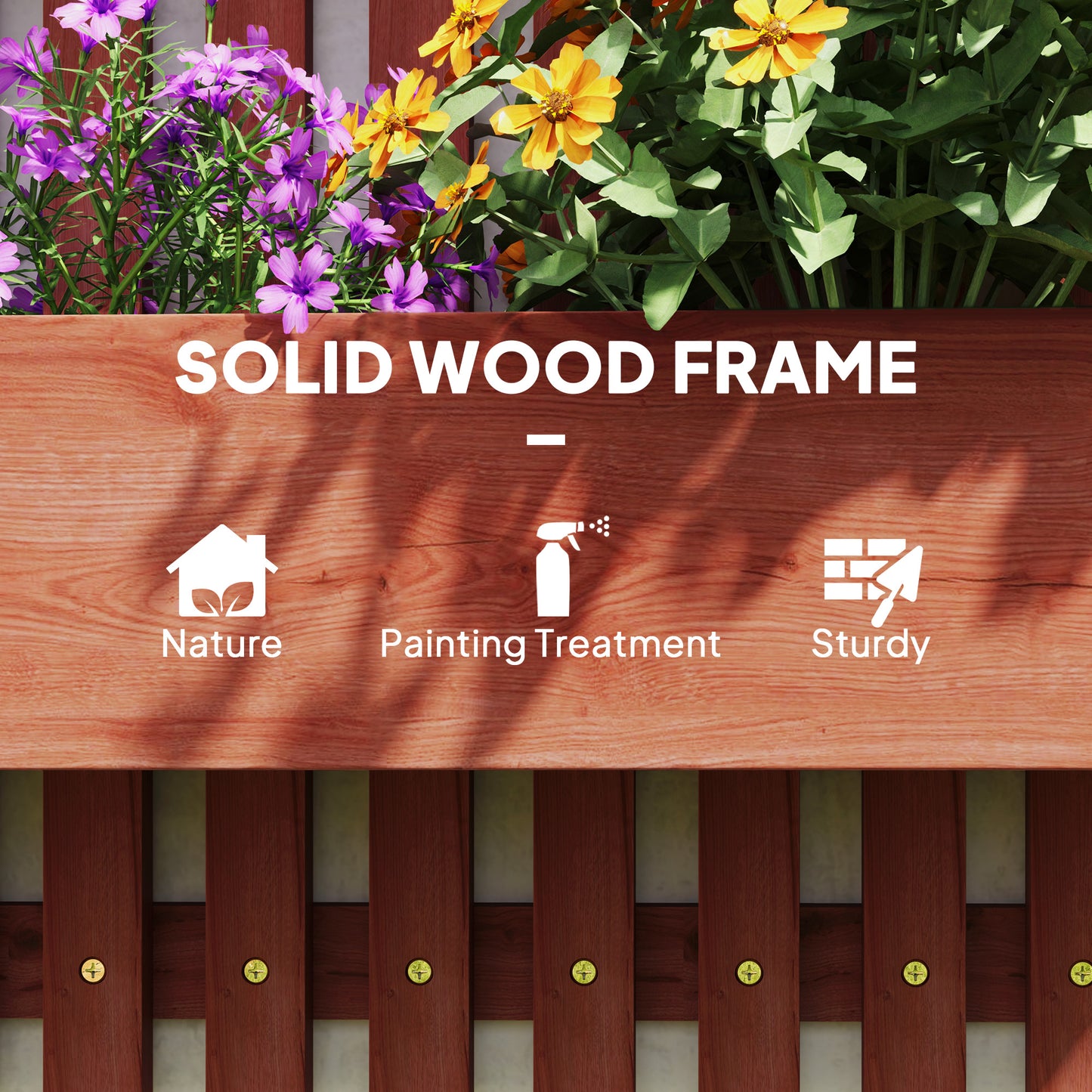 Outsunny Wall Mounted Wooden Garden Planter with Trellis and Drainage Holes Three Planter Boxes for Patio Brown
