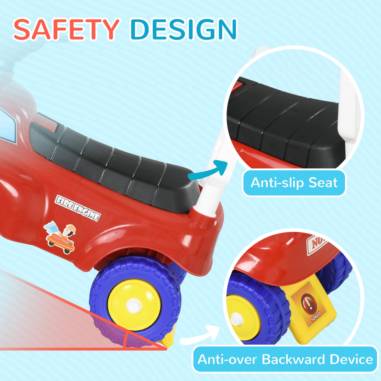 AIYAPLAY Children's Fire Truck Ride-On with Storage, Music & Lights, Ages 1.5-3, Red - ALL4U RETAILER LTD