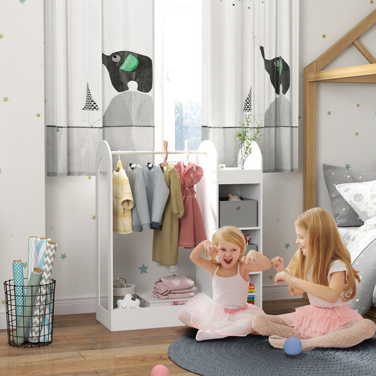 AIYAPLAY Kids Clothes Rail Wardrobe With Storage Shelf And Boxes Mirror For Bedroom And Nursery White