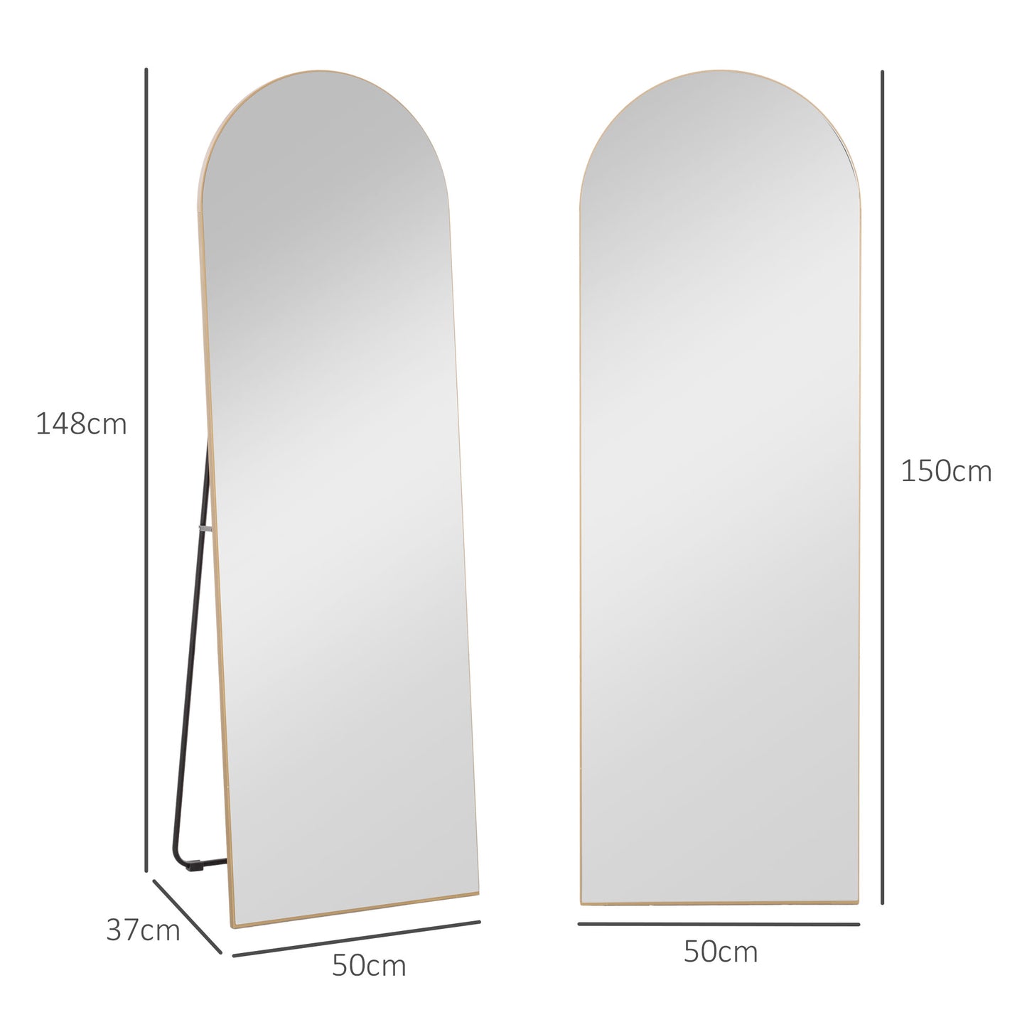 HOMCOM 150cm Arched Full Length Mirror In Gold Tone Floor Standing Or Leaning Full Body Mirror