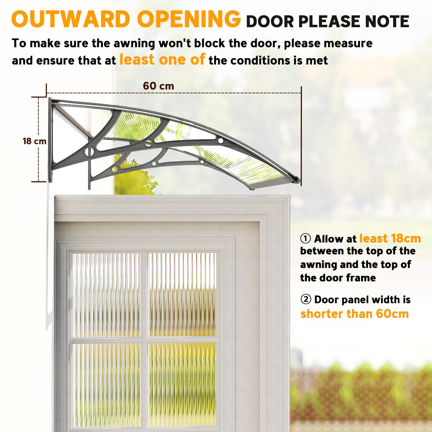 Outsunny Front Door Canopy Outdoor Awning Rain Shelter 110 By 60 Cm Grey Aluminum Wall Mount