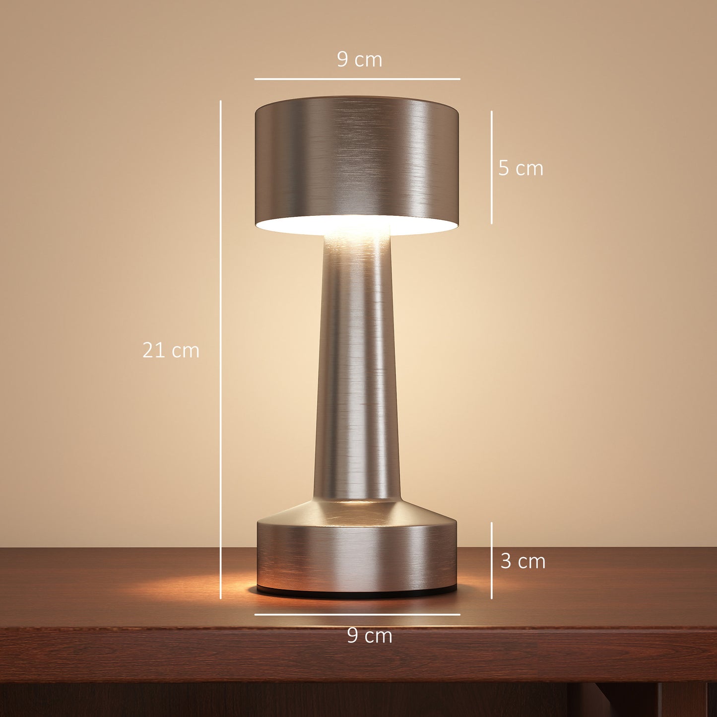 HOMCOM Cordless Table Lamp With Rechargeable Battery, Touch LED Desk Lamp 3 Colour Lighting, USB-C Port, Portable Silver