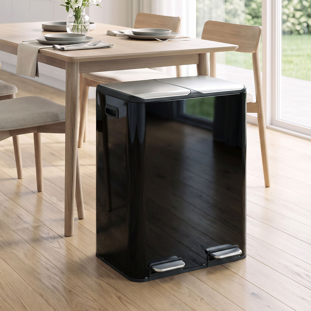 Homcom Double Kitchen Waste Bin 2x30L Pedal Soft Close Lids Black
