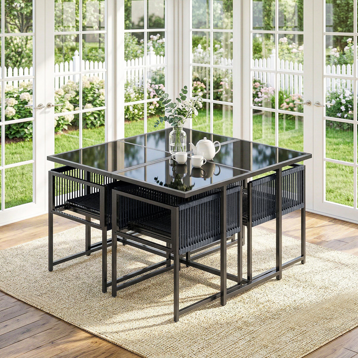 Outsunny 5 Piece Garden Dining Set Outdoor Patio Cube Set 4 Seater Table And Chairs With Foldable Backrest Dark Grey