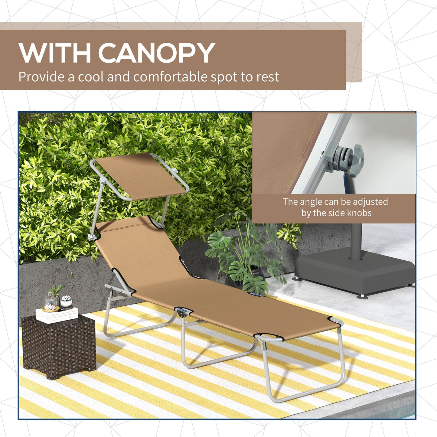 Outsunny Sun Lounger With Adjustable Face Canopy Brown Outdoor Reclining Lounge Chair With Four Position Backrest