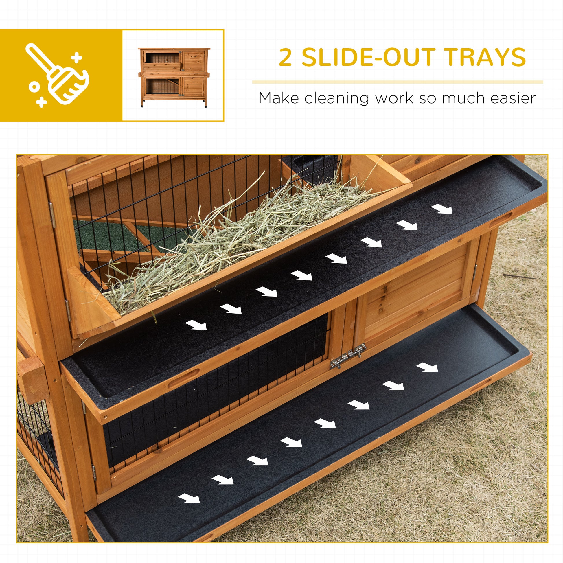 PawHut Outdoor 2-Tier Wooden Rabbit Hutch with Ramp and Removable Trays - Orange - ALL4U RETAILER LTD