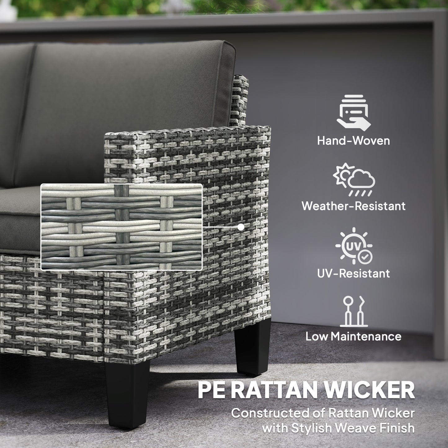 Outsunny Two Seater Rattan Outdoor Sofa With Thick Cushions And Adjustable Feet Light Grey