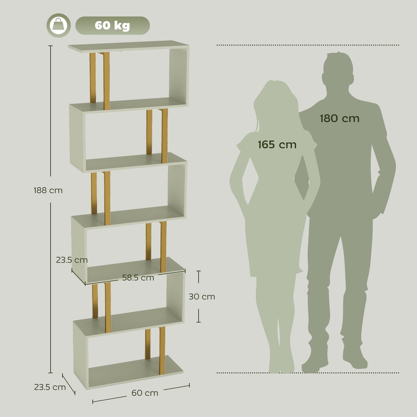 HOMCOM S Shaped Bookshelf 5 Tier Freestanding Storage Shelves With Anti Tip Strap For Living Room Light Green