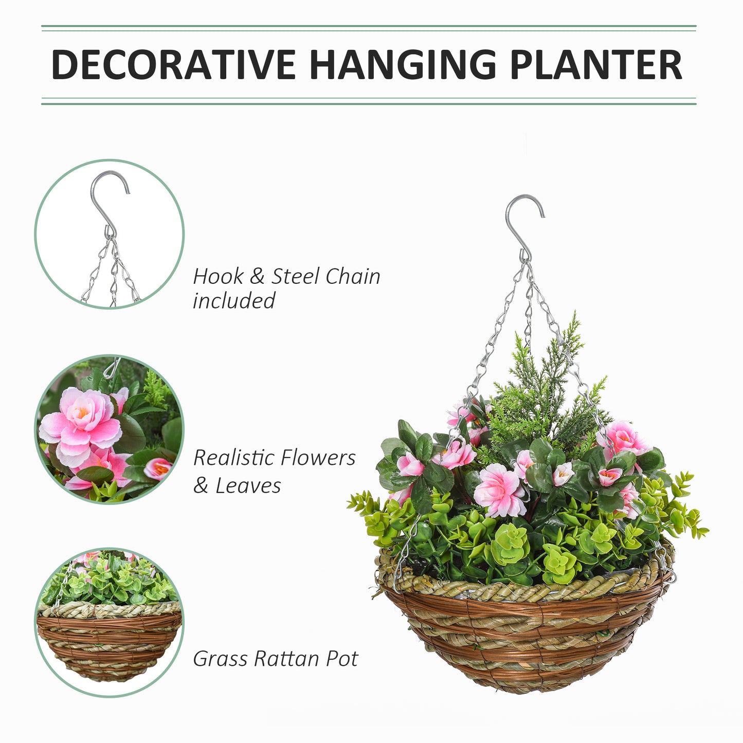 Outsunny Set Of Four Hanging Lisianthus Flower Pots Pink And Green Artificial Plants For Indoor Decor