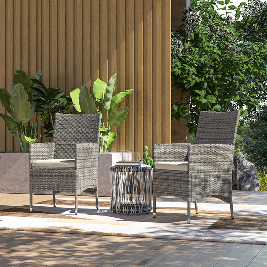 Outsunny Two Piece Rattan Garden Chairs Dining Set With Cushions Mixed Grey For Outdoor Patio Use