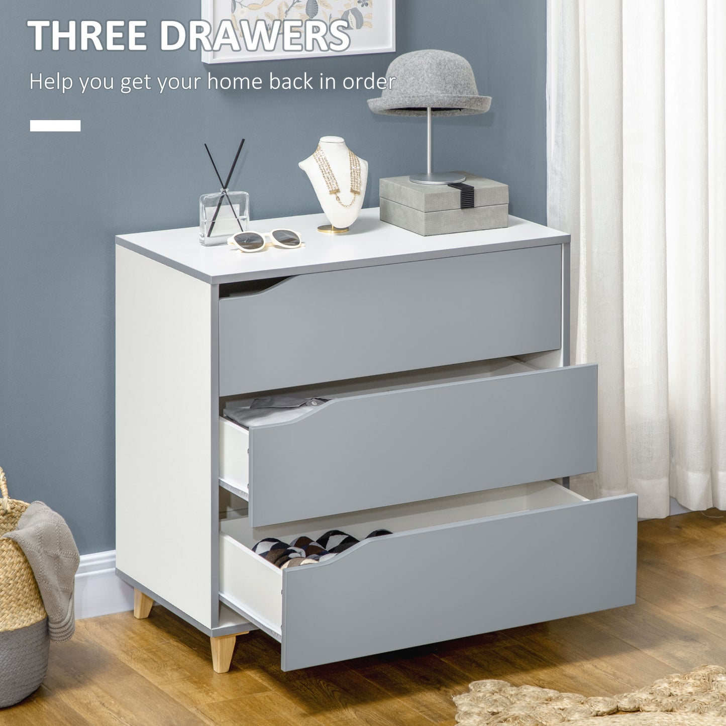 Elegant Grey and White Bedroom Furniture Set with Wardrobe, 3-Drawer Dresser, and Nightstand by HOMCOM - ALL4U RETAILER LTD