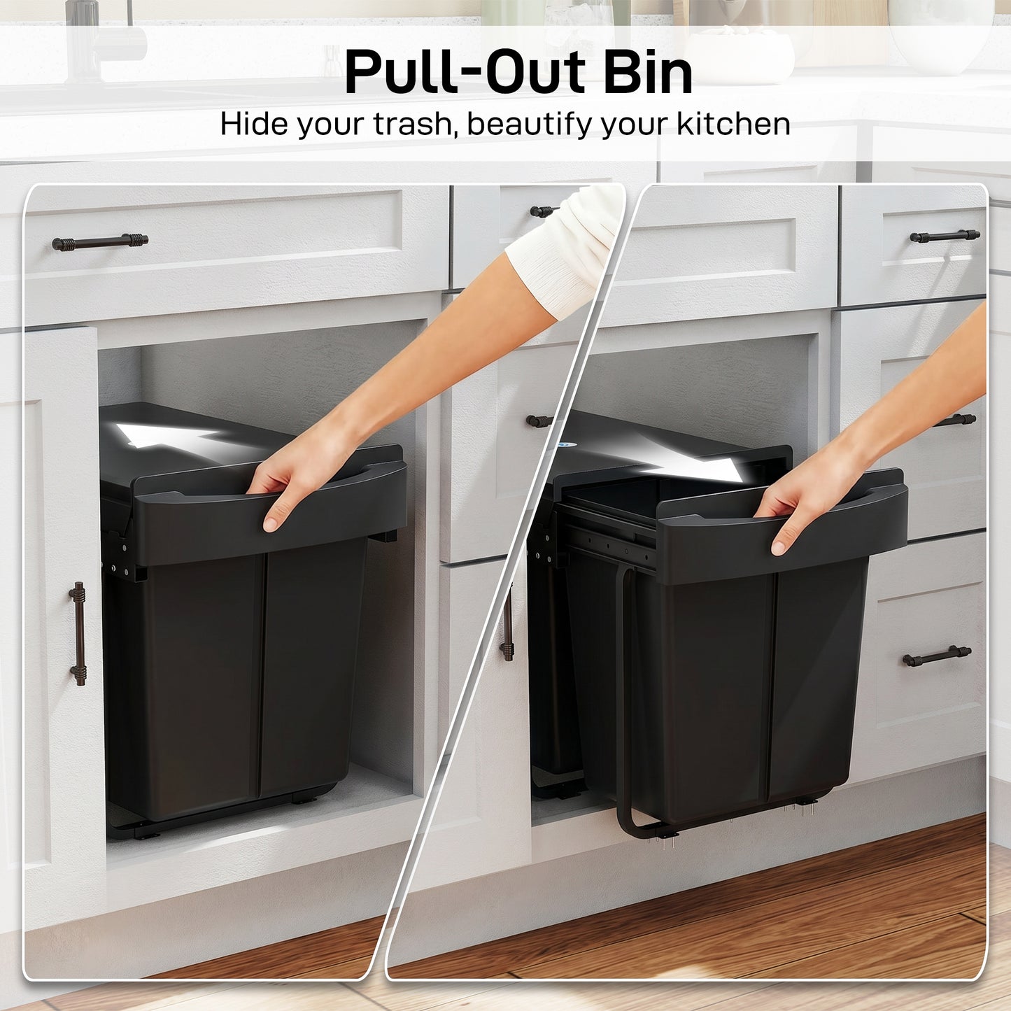 HOMCOM Pull Out Kitchen Bin With Dual Removable Compartments Under Sink Soft Glide Black