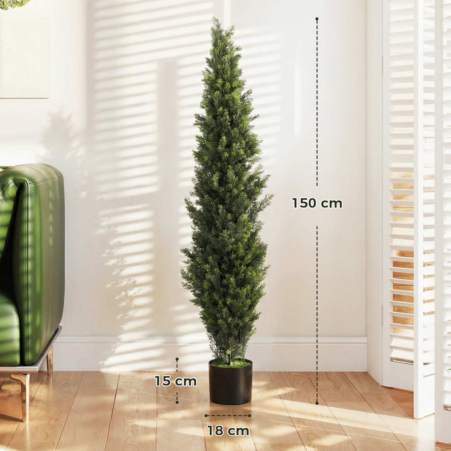 HOMCOM Set Of 2 Decorative Artificial Cypress Topiary Trees In Weighted Pots 150 Cm Tall With 2035 Leaves