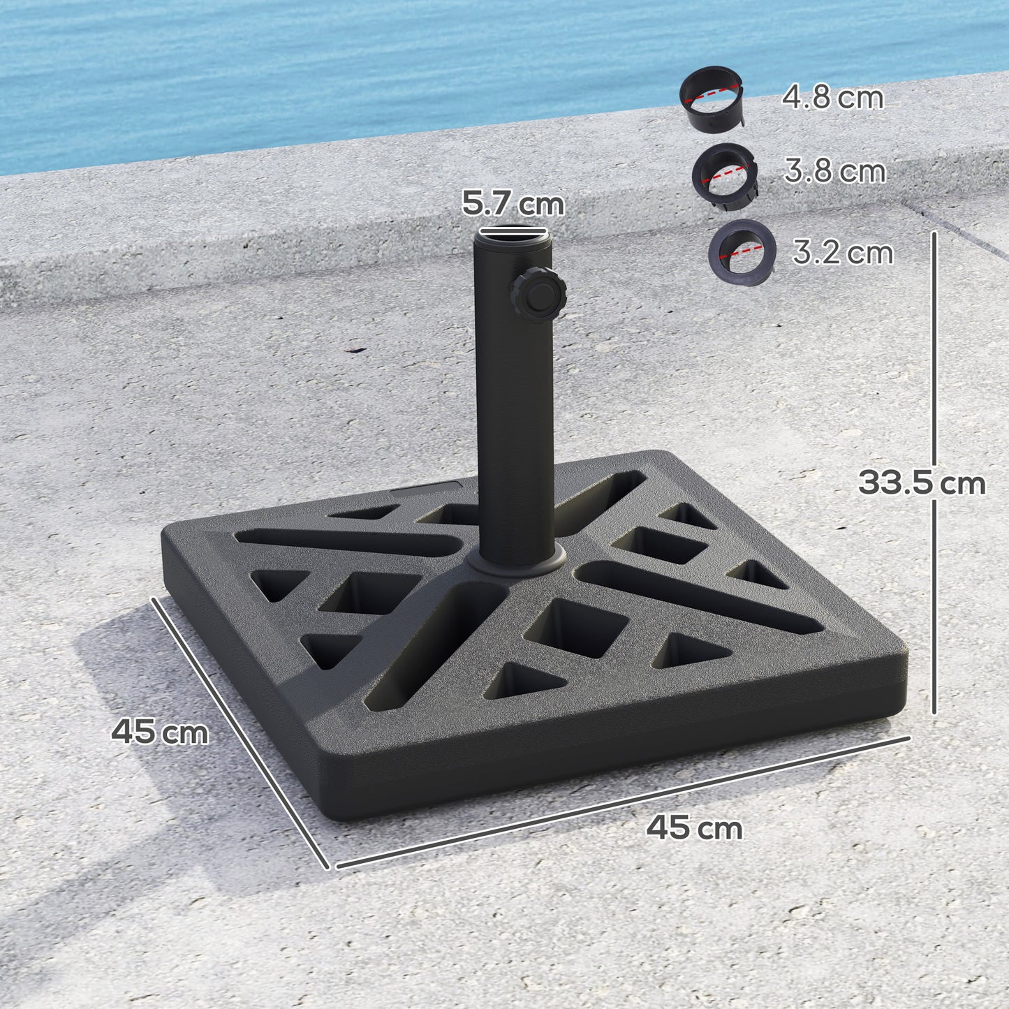Outsunny Garden Parasol Base 15Kg HDPE Outdoor Umbrella Stand With Cutout Design For 32 38 48 Mm Poles Black