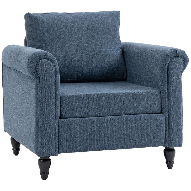 HOMCOM Vintage Accent Chair - Dark Blue Upholstered Occasional Chair with Back Pillow - ALL4U RETAILER LTD