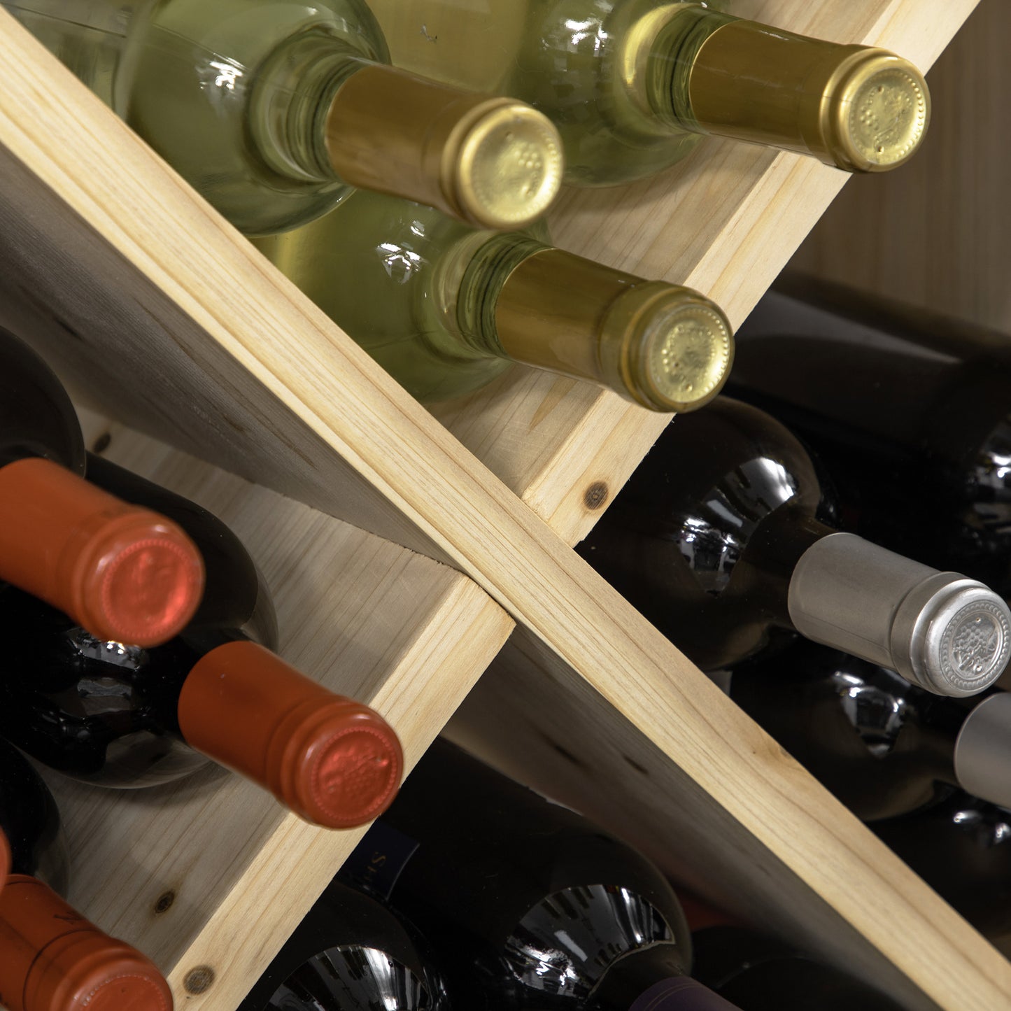 HOMCOM 24 Bottles Solid Wood Wine Rack Stand With X Cube Design Natural Finish For Compact Wine Storage