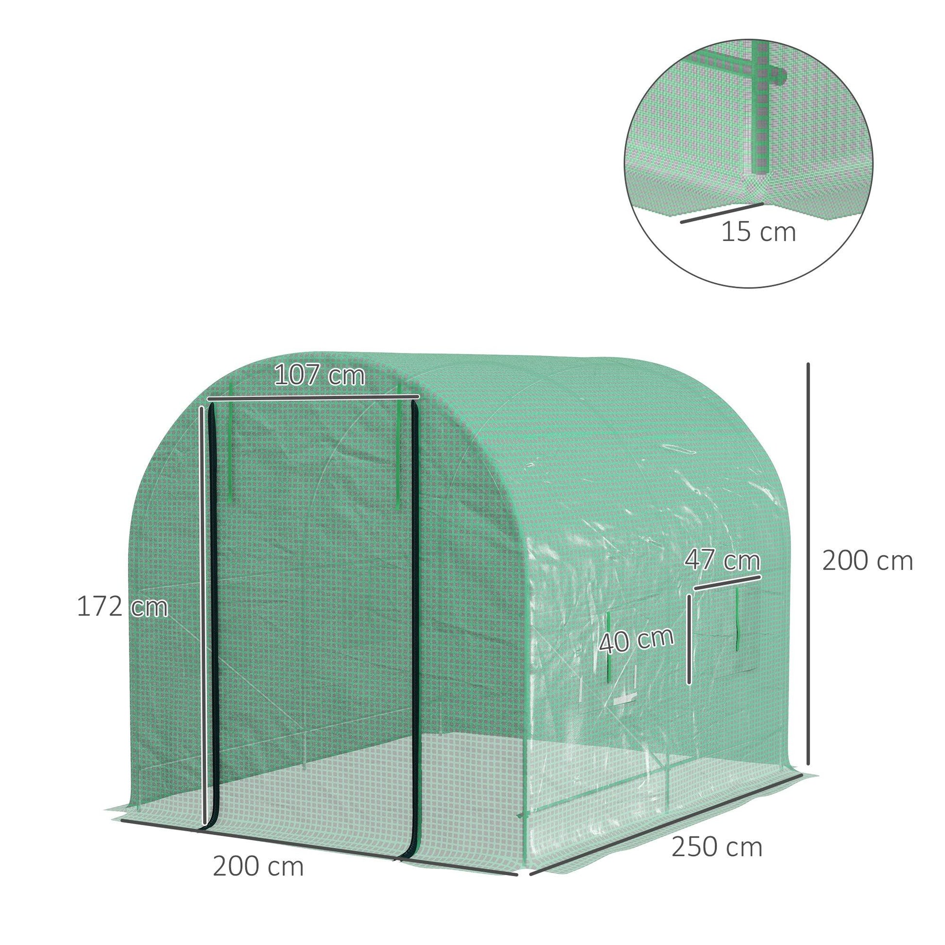 Outsunny 2.5 x 2m Walk-In Polytunnel Greenhouse with Roll Up Door Windows Gree - ALL4U RETAILER LTD