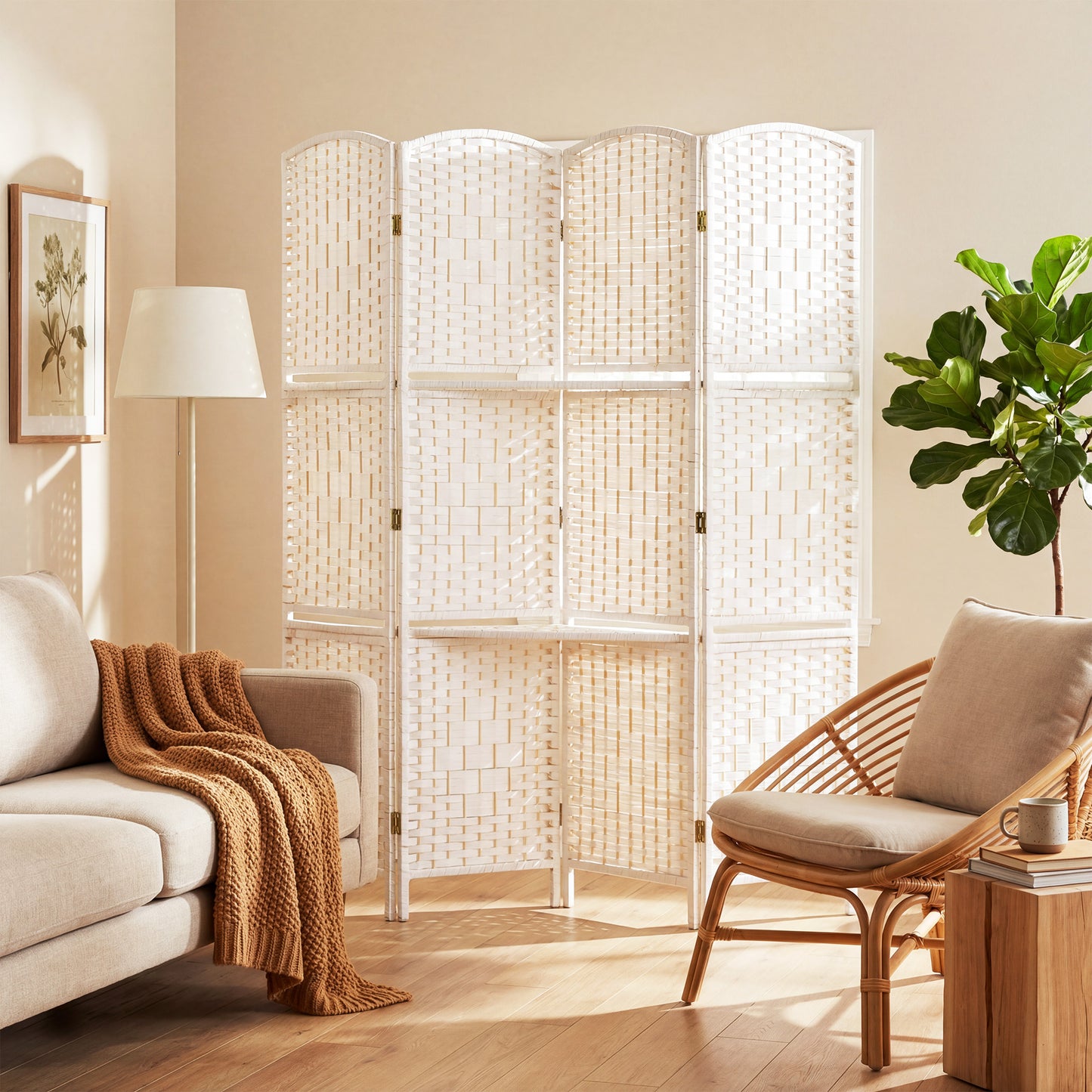 HOMCOM 4 Panel Folding Room Divider Privacy Screen 160 x 170cm Freestanding White for Living Room Bedroom Office