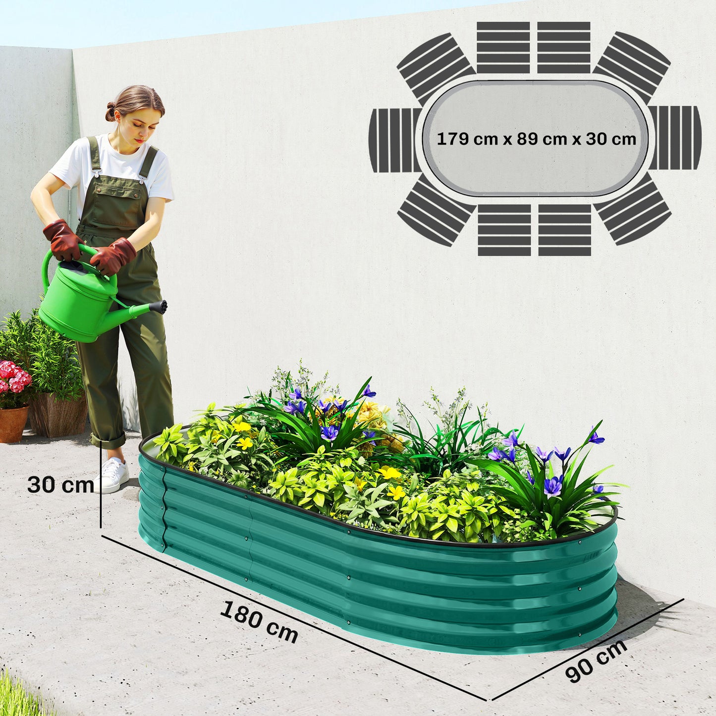 Outsunny Galvanised Raised Garden Bed With Safety Edging Light Green For Flowers Herbs Succulents