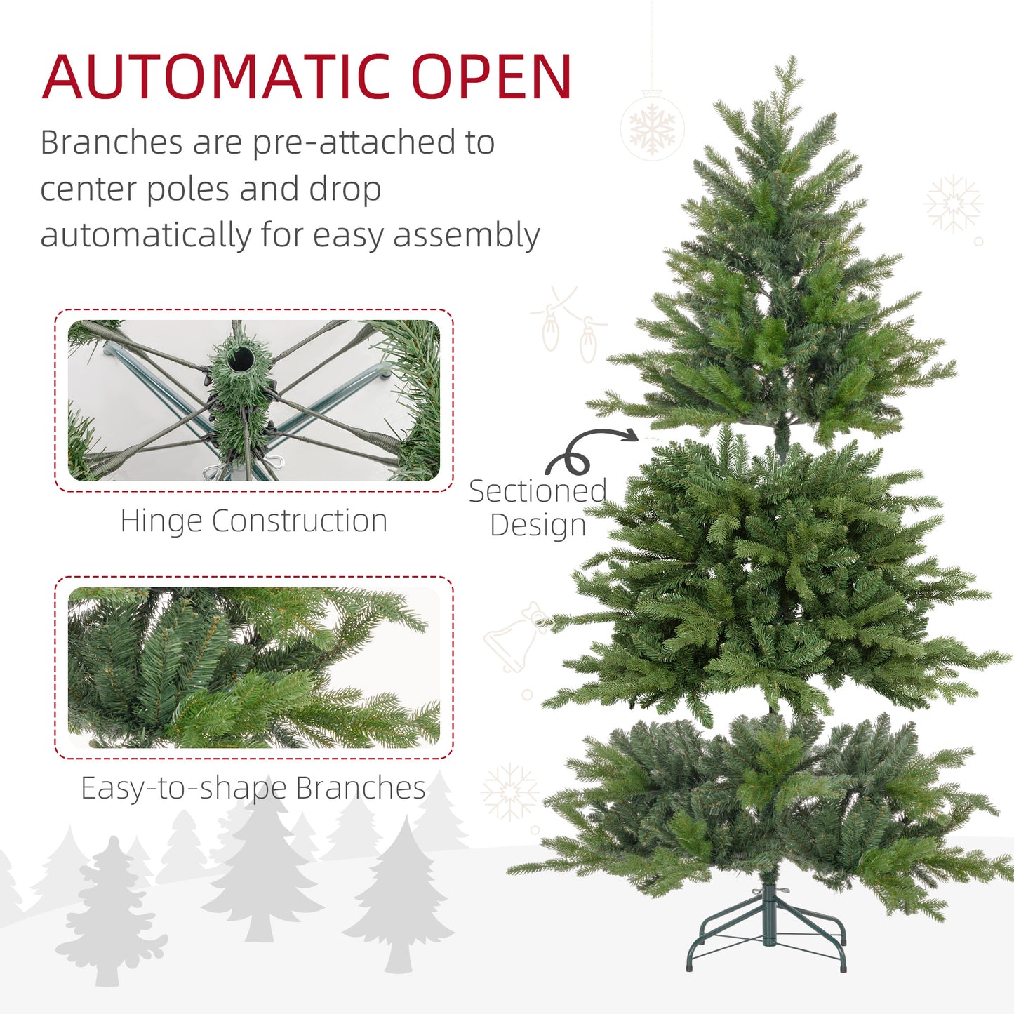 HOMCOM 6ft Realistic Artificial Christmas Tree with 1821 Tips and Metal Base for Indoor Holiday Decor - ALL4U RETAILER LTD