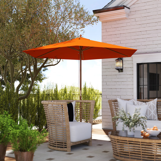 Outsunny 2.5m Wood Garden Parasol Sun Shade Patio Umbrella With Vent And Rope Pulley Mechanism 38mm Pole Orange