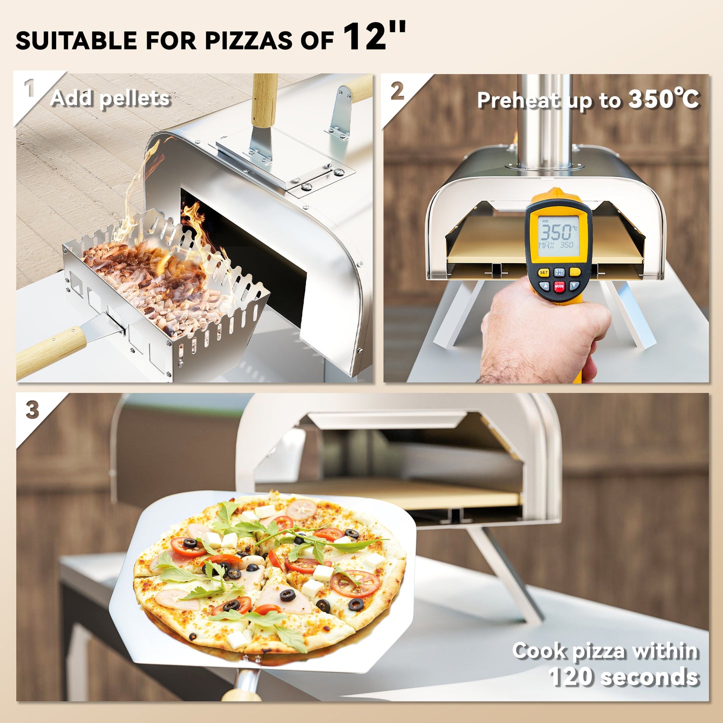 Outsunny Outdoor Pizza Oven Portable Wood Fired Oven With Stone And Peel 12 Inch Stainless Steel