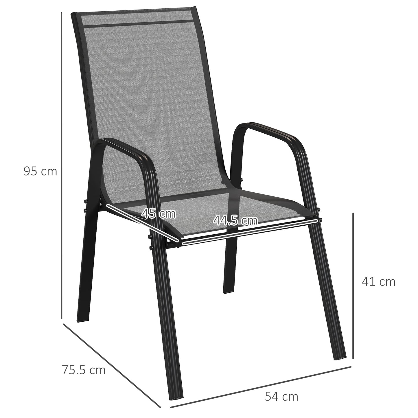 Outsunny Set Of Four Stackable Mesh Outdoor Chairs Black With High Back And Armrests