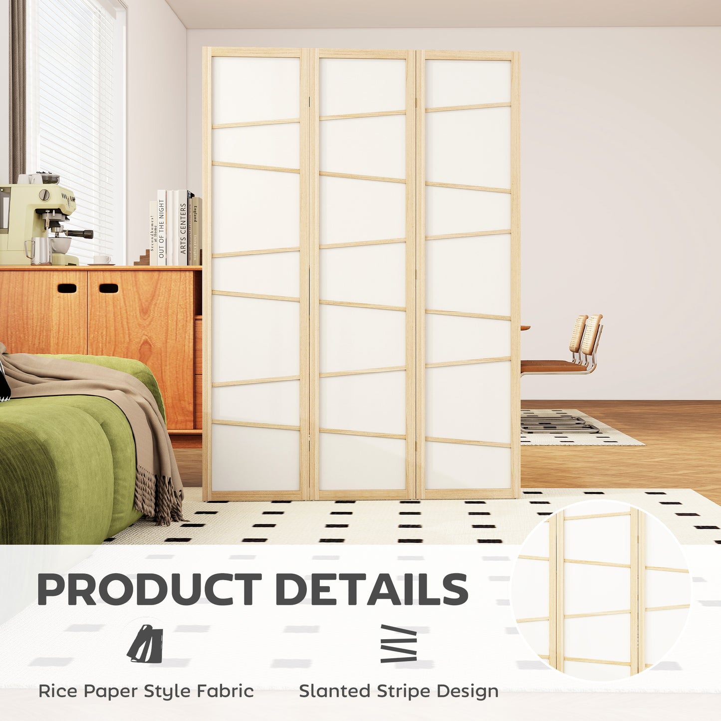 HOMCOM 3 Panel Wooden Folding Privacy Screen Room Divider For Bedroom Living Room Natural Wood Finish