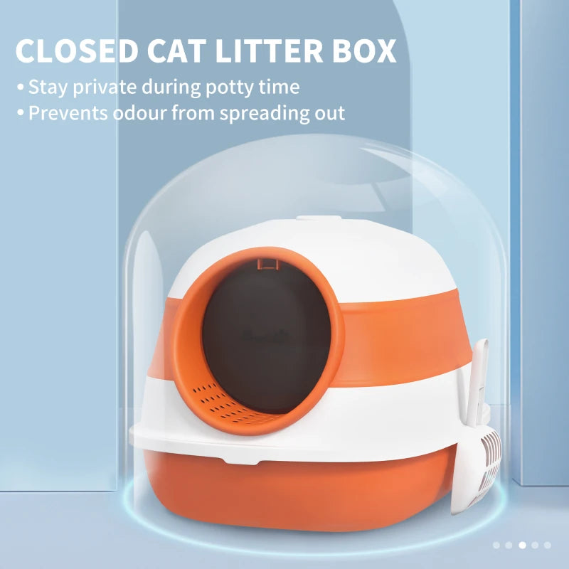 PawHut Foldable Cat Litter Box with Lid, Deodorant and Scoop, Orange - ALL4U RETAILER LTD