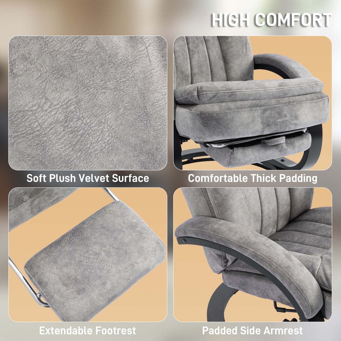 HOMCOM Swivel Recliner Chair With Footrest Manual Recliner Armchair Wooden Base Grey For Living Room