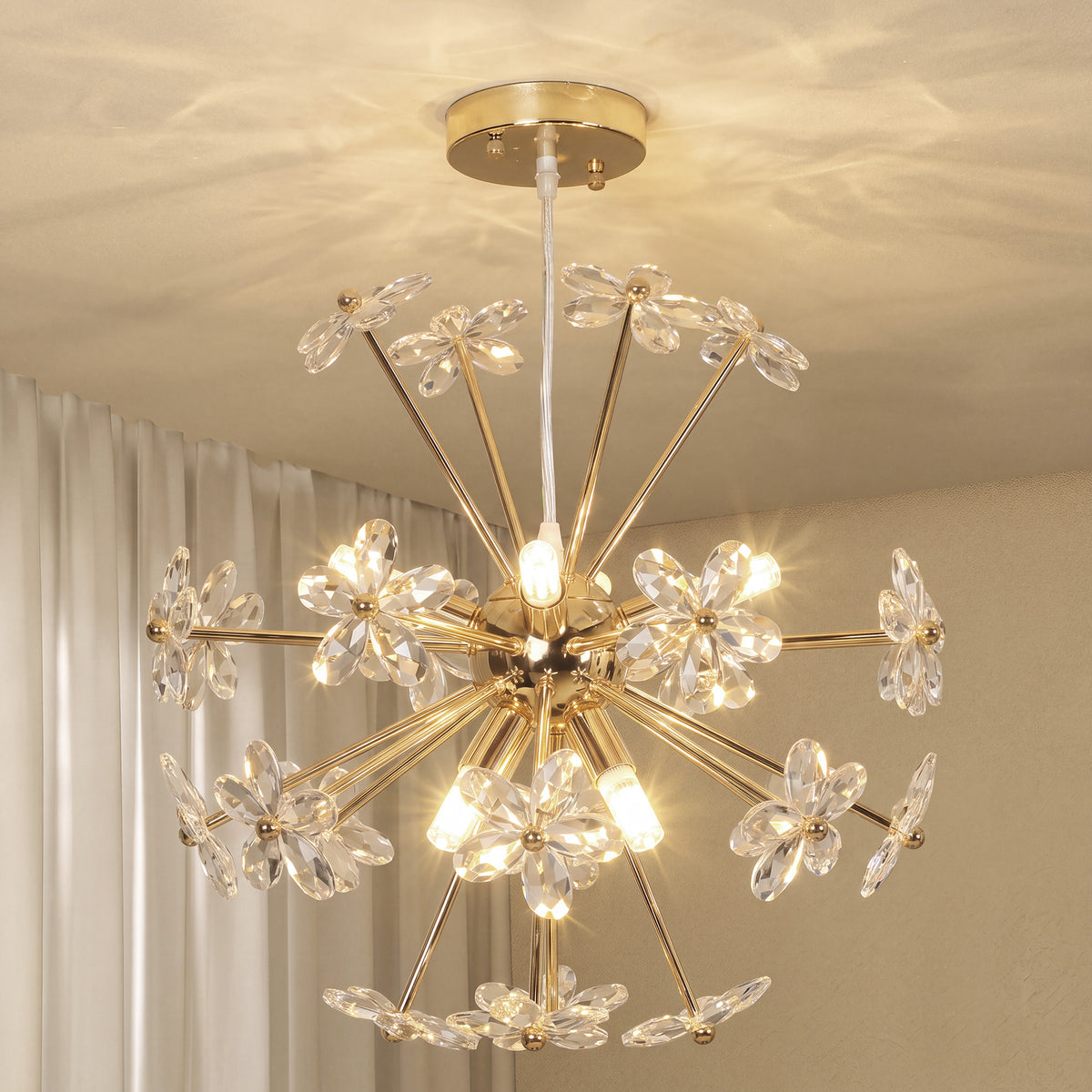 HOMCOM Crystal Flower Ceiling Chandelier With Adjustable Height