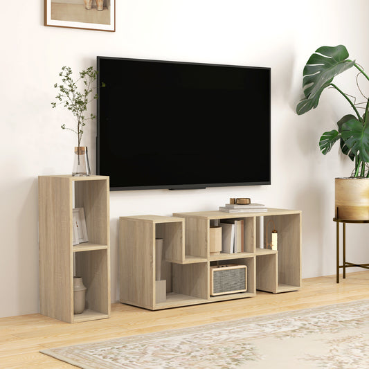 HOMCOM Three Block Modular TV Stand Grey Wood Effect with Six Shelves for Up to 75 Inch TVs
