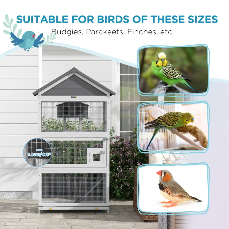 PawHut Wooden Bird Cage with Stand - Grey, Ideal for Finches, Parakeets, and Small Birds - ALL4U RETAILER LTD