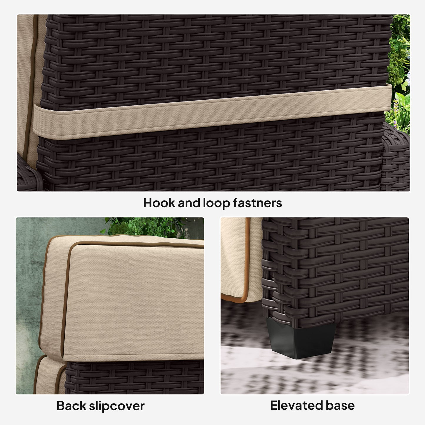 Outsunny 145 Degree Reclining Rattan Armchair With Footrest Outdoor Patio Brown Khaki