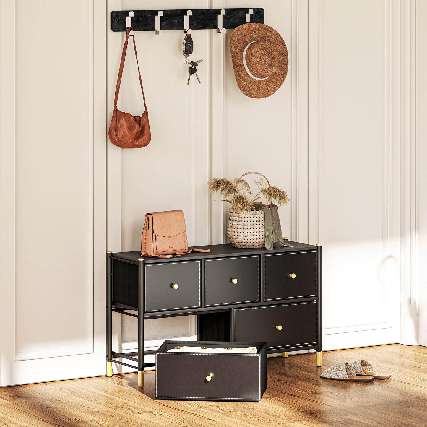 Modern 5-Drawer Fabric Dresser with PU Leather Finish and Steel Frame for Stylish Storage Solutions - ALL4U RETAILER LTD