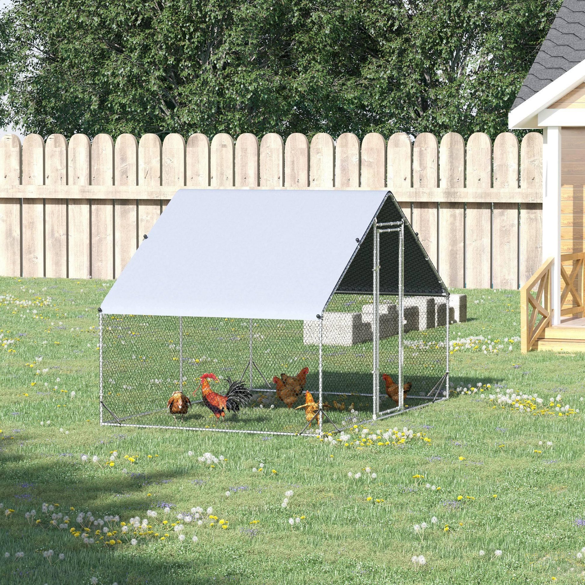 PawHut Galvanized Walk-In Chicken Run with Cover, 3x2x2m - ALL4U RETAILER LTD