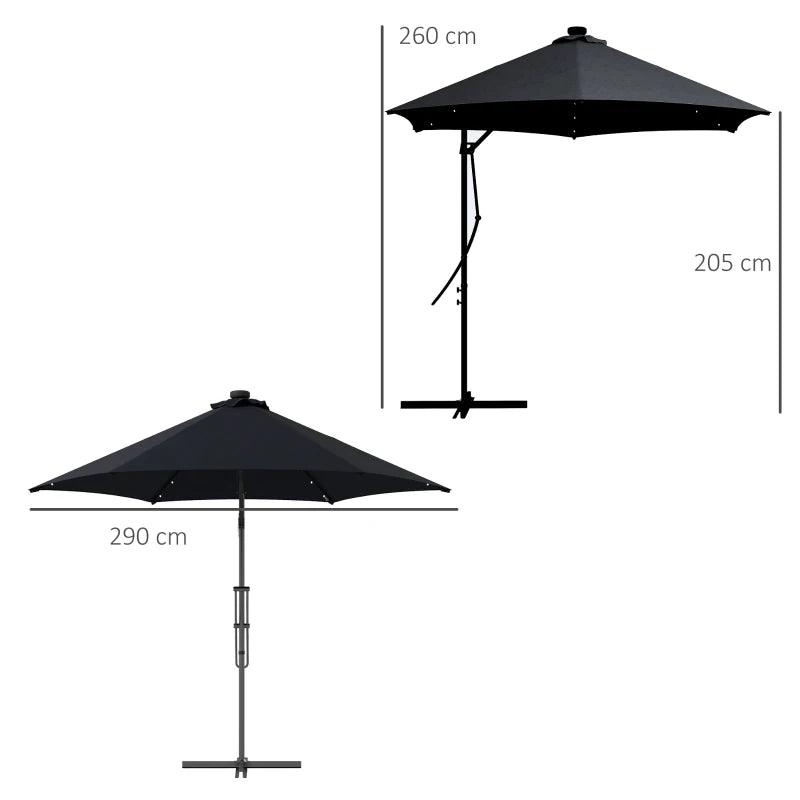 Outsunny 3m Garden Cantilever Umbrella with Solar LED Lights - Cross Base, Waterproof Cover - Black Patio Parasol for Enhanced Outdoor Comfort - ALL4U RETAILER LTD