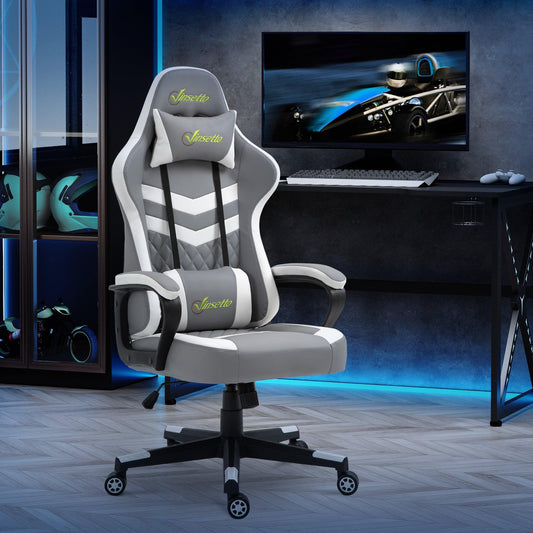 Vinsetto Racing Gaming Chair with Lumbar Support and Swivel Wheels in Grey White - ALL4U RETAILER LTD