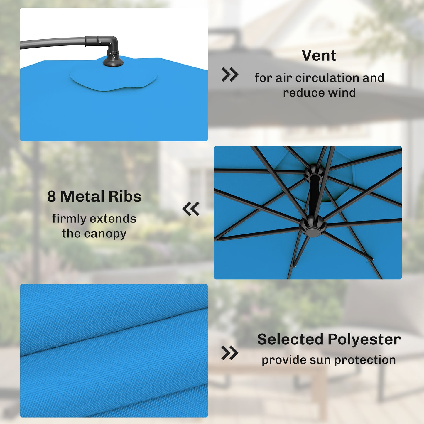 Outsunny 3m Overhanging Cantilever Parasol With Cross Base Blue For Overhead Shade Over Dining And Patio Seating