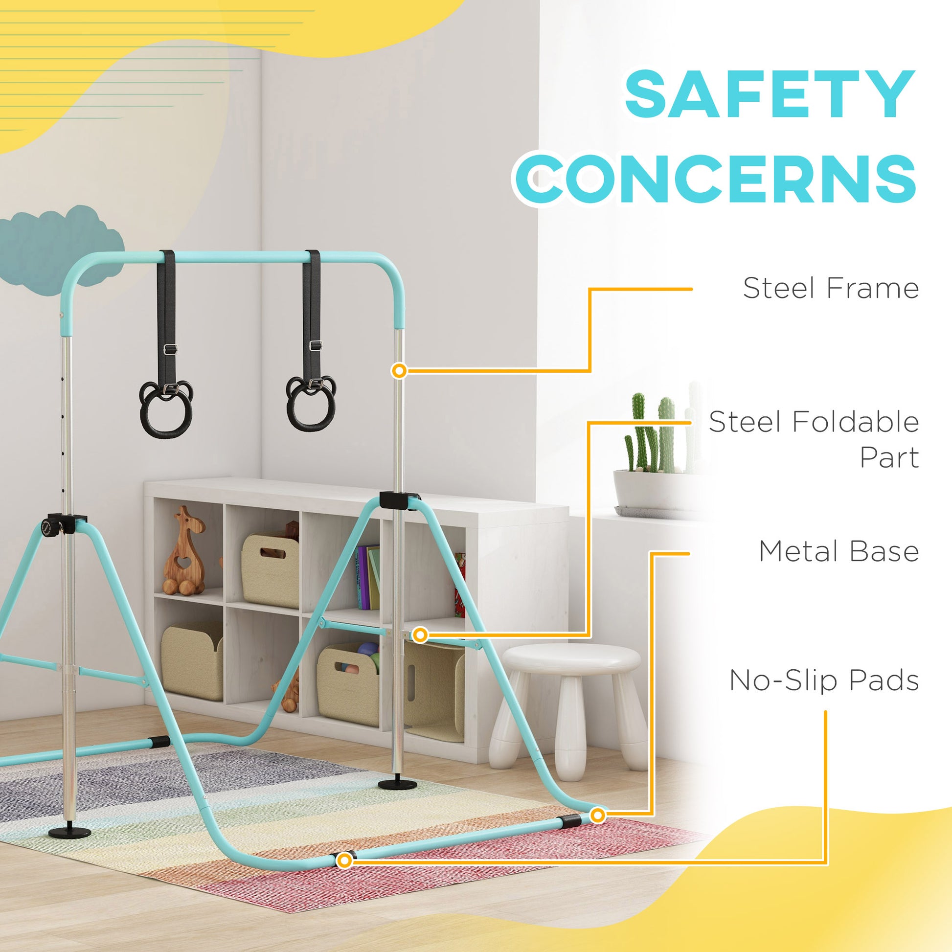 HOMCOM Adjustable Kids Gymnastics Bar with Non-Slip Safety Mats - Green, Foldable & Height Adjustable for Ages 3+ - ALL4U RETAILER LTD