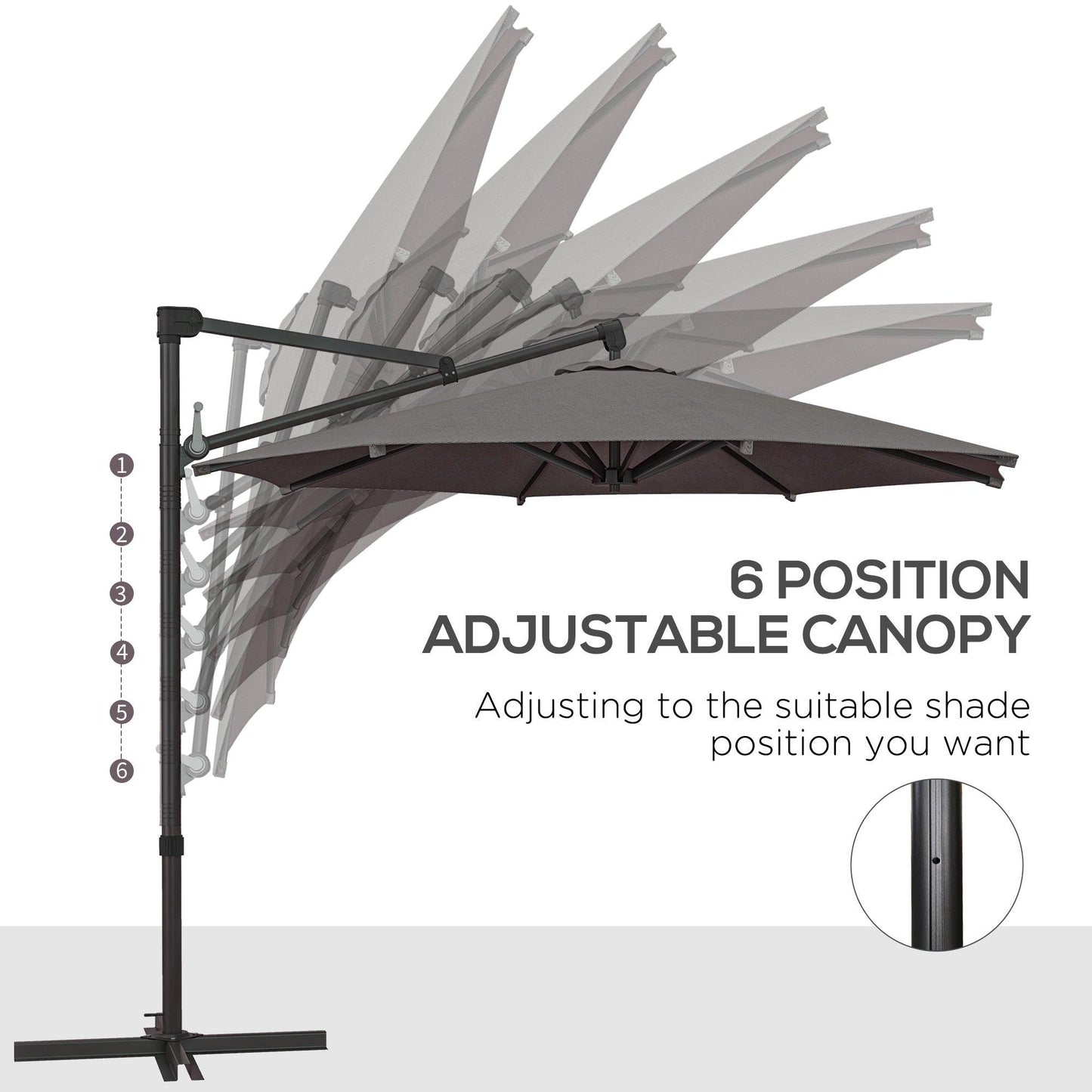 Outsunny 3 m Cantilever Banana Parasol with Cross Base, 360Â° Rotation Patio Umbrella with Crank Handle, Tilt, Dark Grey - ALL4U RETAILER LTD