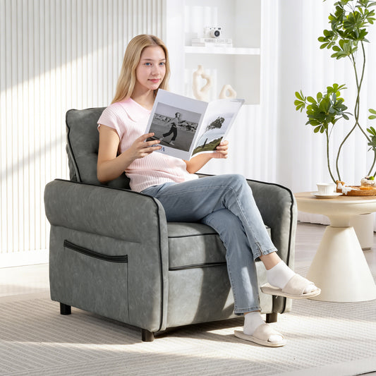 HOMCOM Accent Chair Faux Leather Armchair Grey with Black Piping Thick Foam Padding and S Springs Support