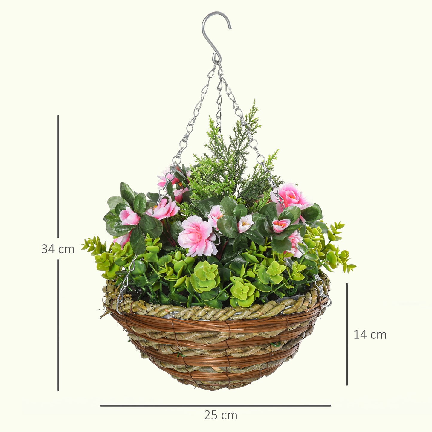 Outsunny Set Of Four Hanging Lisianthus Flower Pots Pink And Green Artificial Plants For Indoor Decor